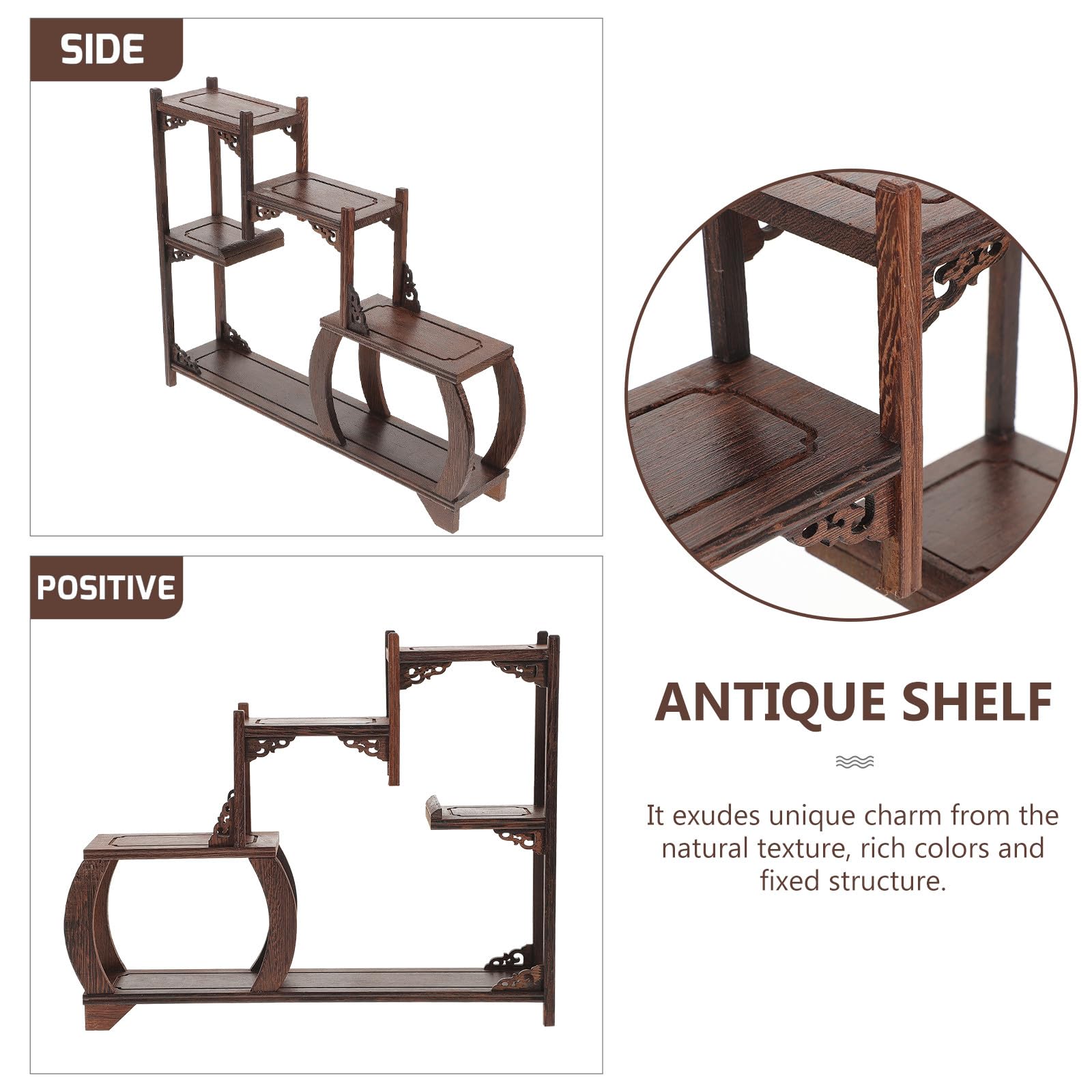 TOYANDONA Vintage Wooden Antique Display Stand Curio Shelf Solid